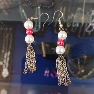 Elegant Handmade Gold and Red Dangle Earrings